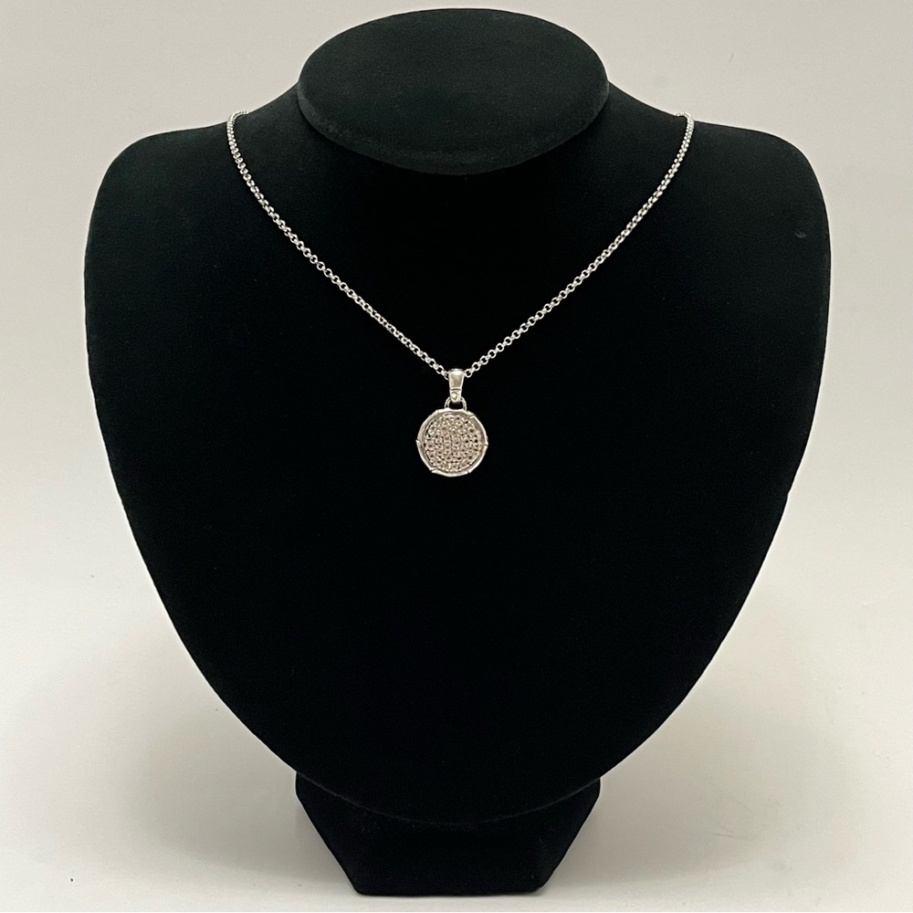JOHN HARDY BAMBOO PAVÉ 925 STERLING Silver PENDANT NECKLACE “Lava” WHITE TOPAZ